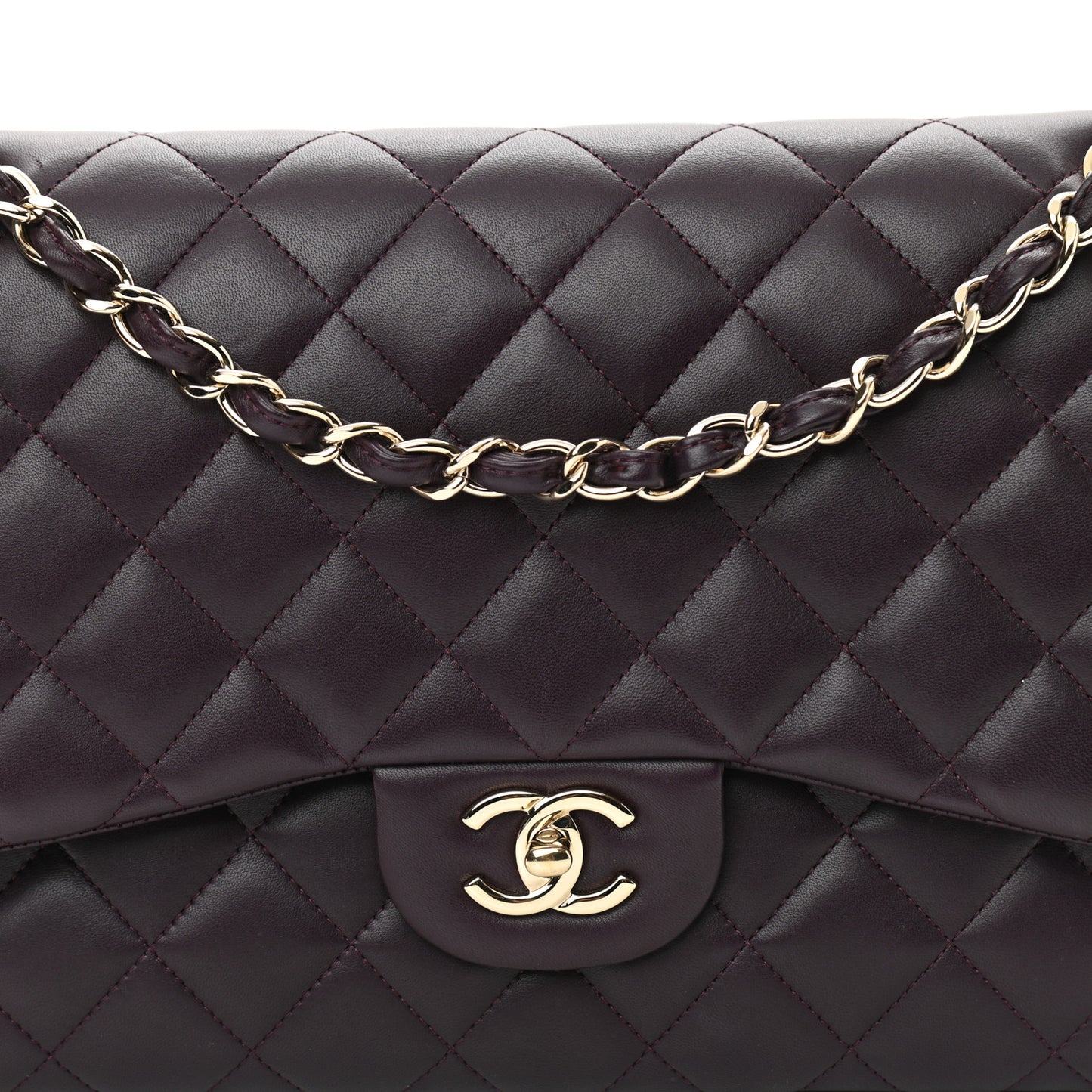 Lambskin Quilted Jumbo Double Flap Purple