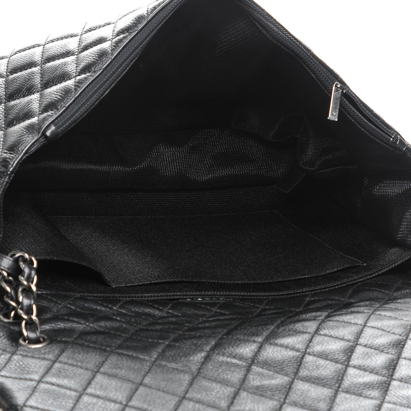 Calfskin Quilted XXL Travel Flap Bag Black