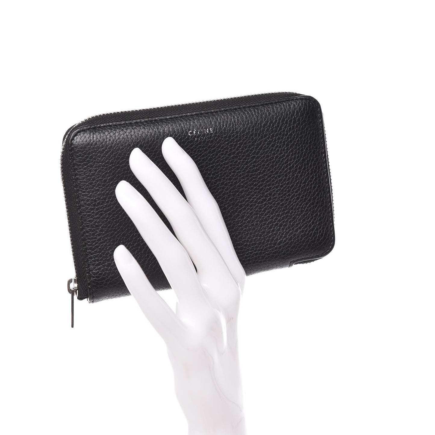 Drummed Calfskin Zip Around Multifunction Wallet Black Citron