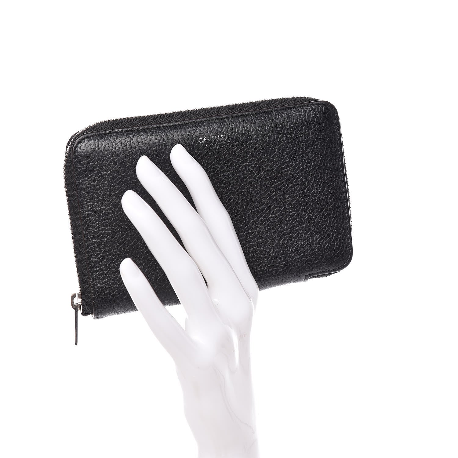 Celine Drummed Calfskin Zip Around Multifunction Wallet Black Citron 2 of 9