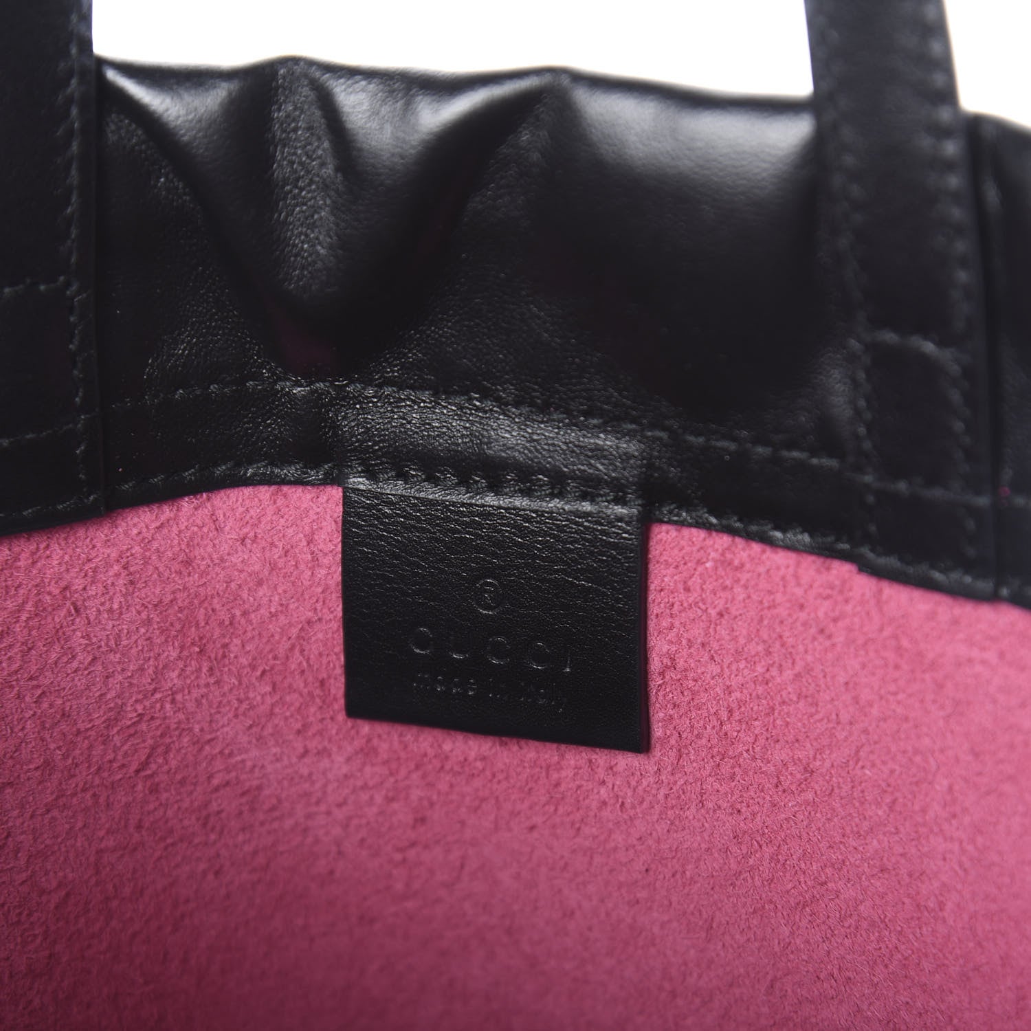 Gucci Grained Calfskin Logo Drawstring Backpack Box Pink Green Black 5 of 7