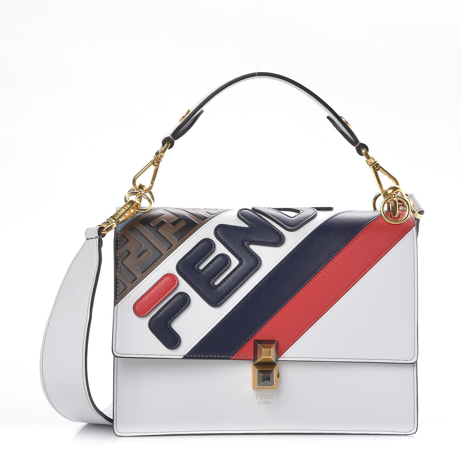Fendi X FILA Vitello Liberty Mania Bi-Color FF 1974 Embossed Kan I Shoulder Bag White Nebula Multicolor 1 of 9