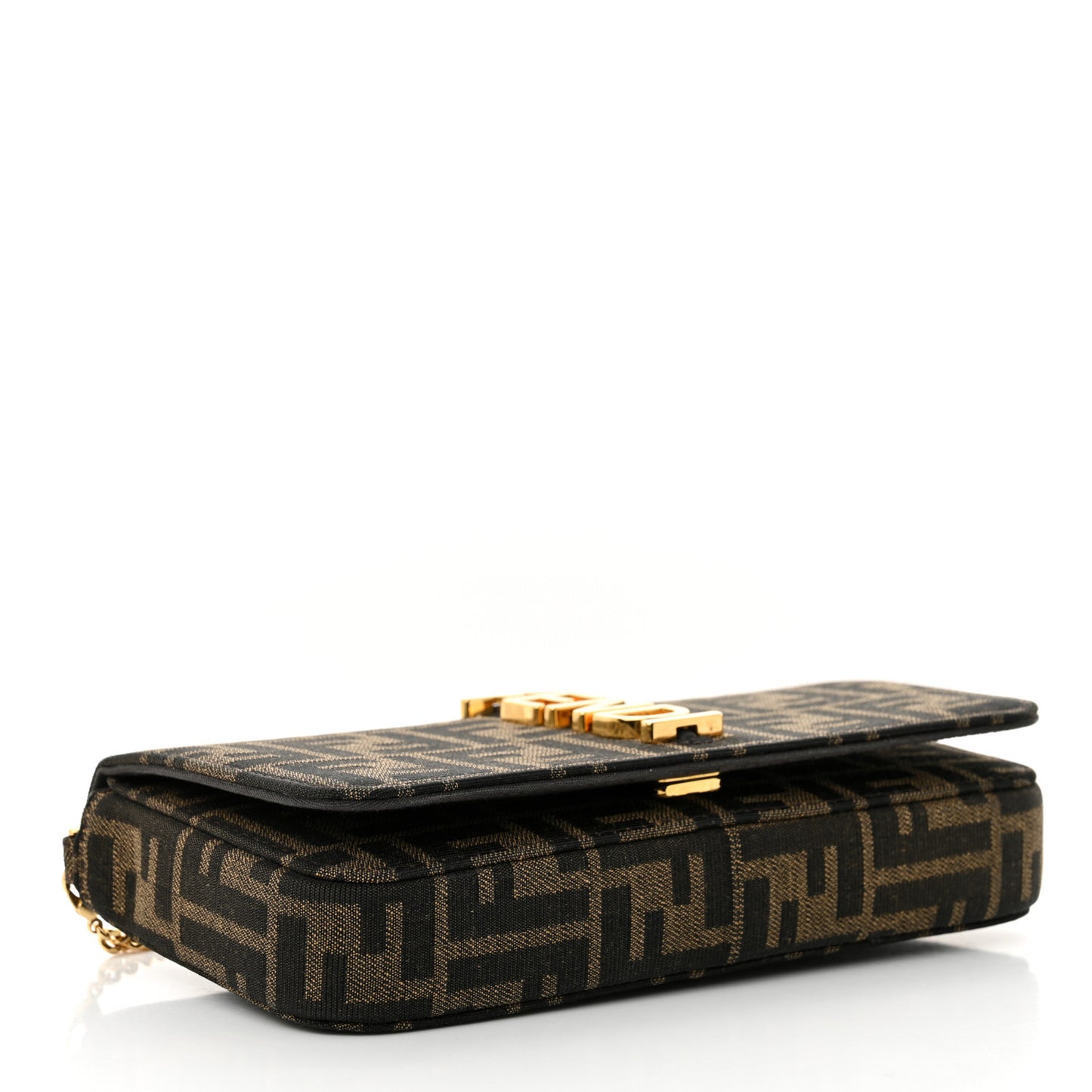 Fabric Jacquard Vitello Grace FF 1974 Fendigraphy Wallet On Chain Tobacco Moro Ebano