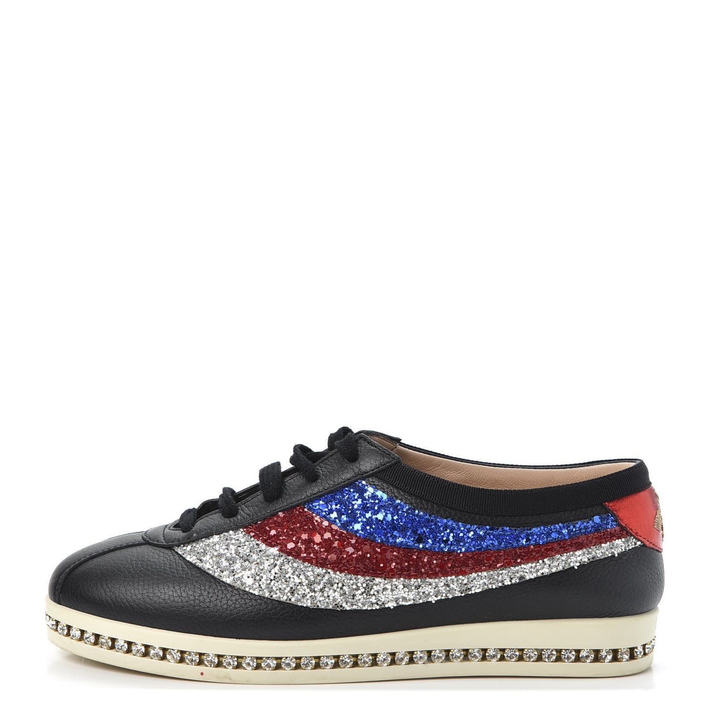 Calfskin Glitter Crystal Womens Sylvie Web Falacer Sneakers 35.5 Black