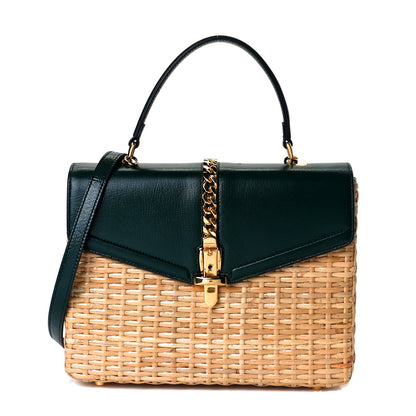Gucci Wicker Calfskin Small Sylvie Top Handle Bag Naturale Green 1 of 7