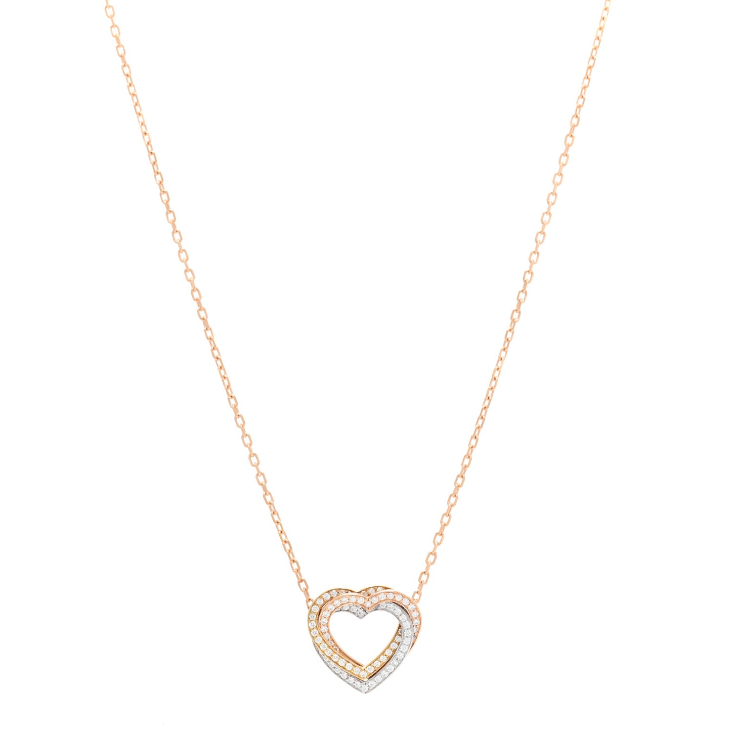 18K Pink Yellow White Gold Diamond Trinity Heart Paved Pendant Necklace