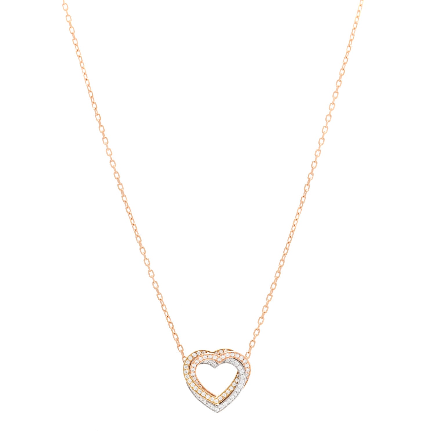 Cartier 18K Pink Yellow White Gold Diamond Trinity Heart Paved Pendant Necklace 1 of 5
