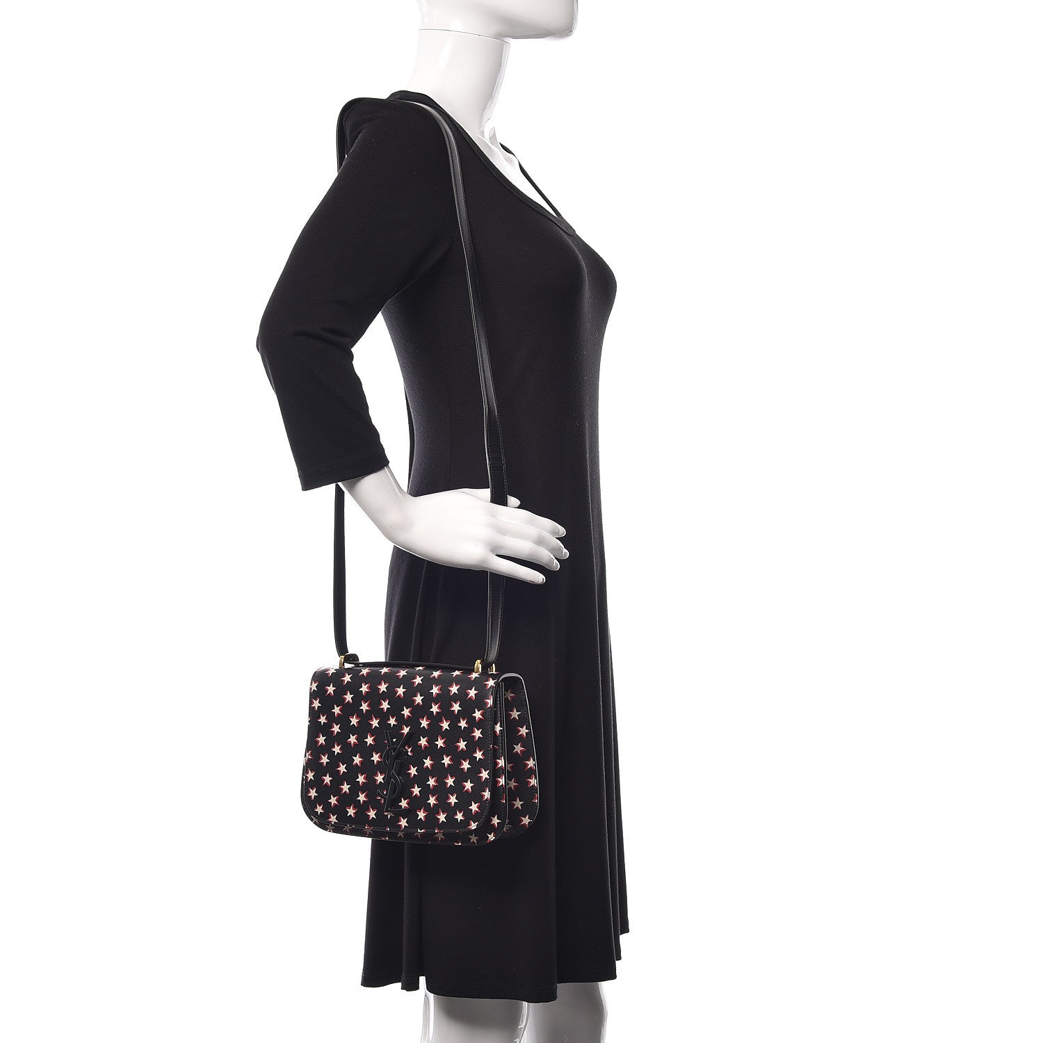 Saint Laurent Smooth Calfskin Star Print Small Spontini Saddle Bag Black Ivory Red 2 of 10