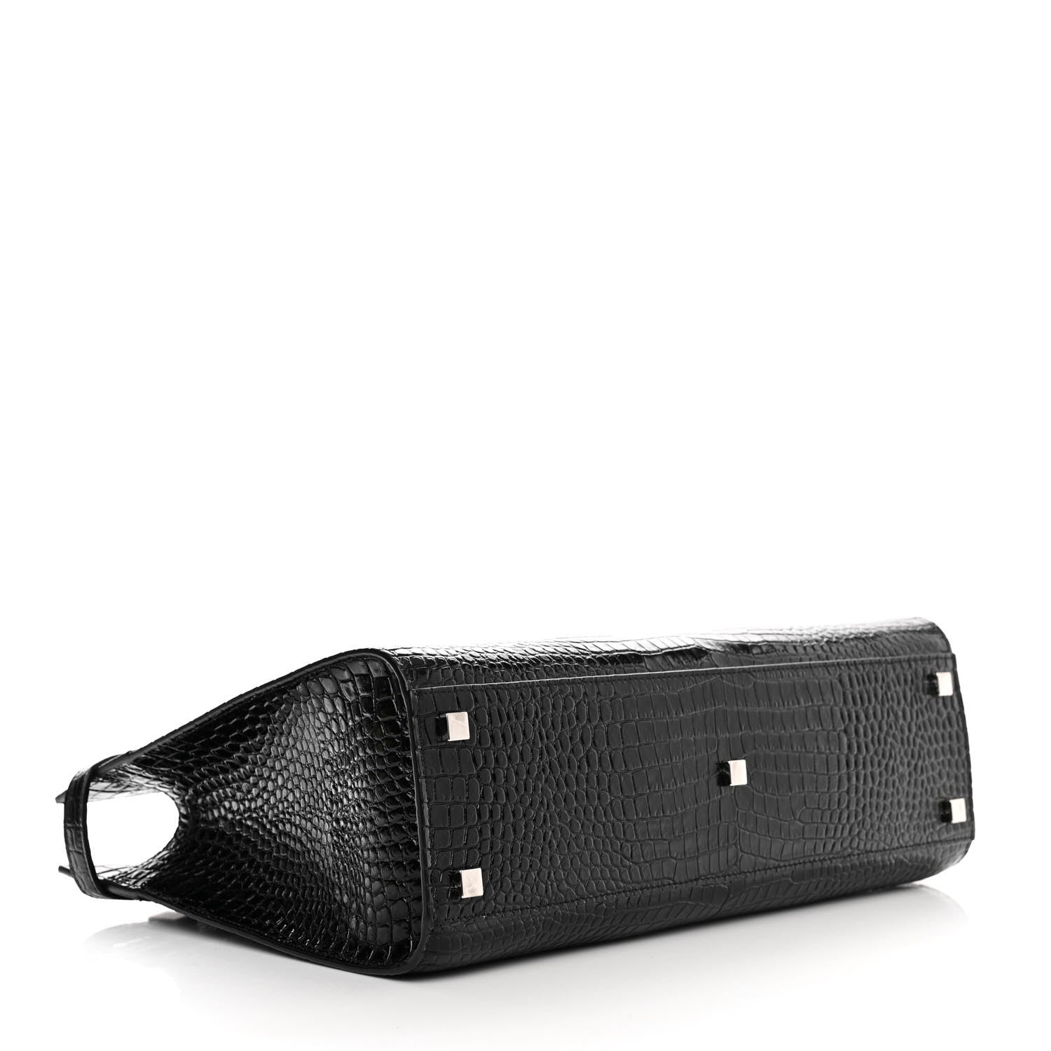 Saint Laurent Shiny Calfskin Crocodile Embossed Small Manhattan Shopper Tote Black 4 of 10