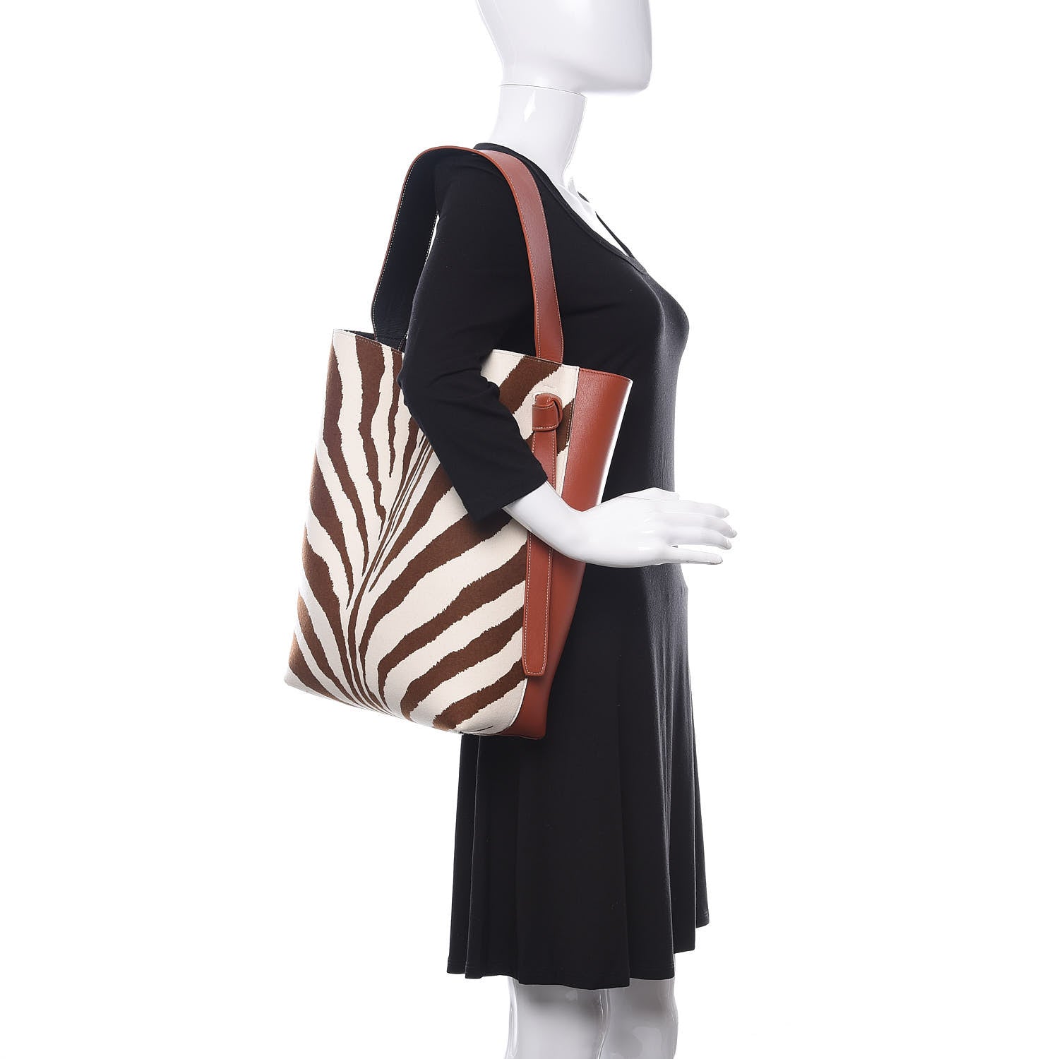 Celine Shiny Smooth Calfskin Felt Zebra Printed Small Twisted Cabas Chalk Brick 2 of 9