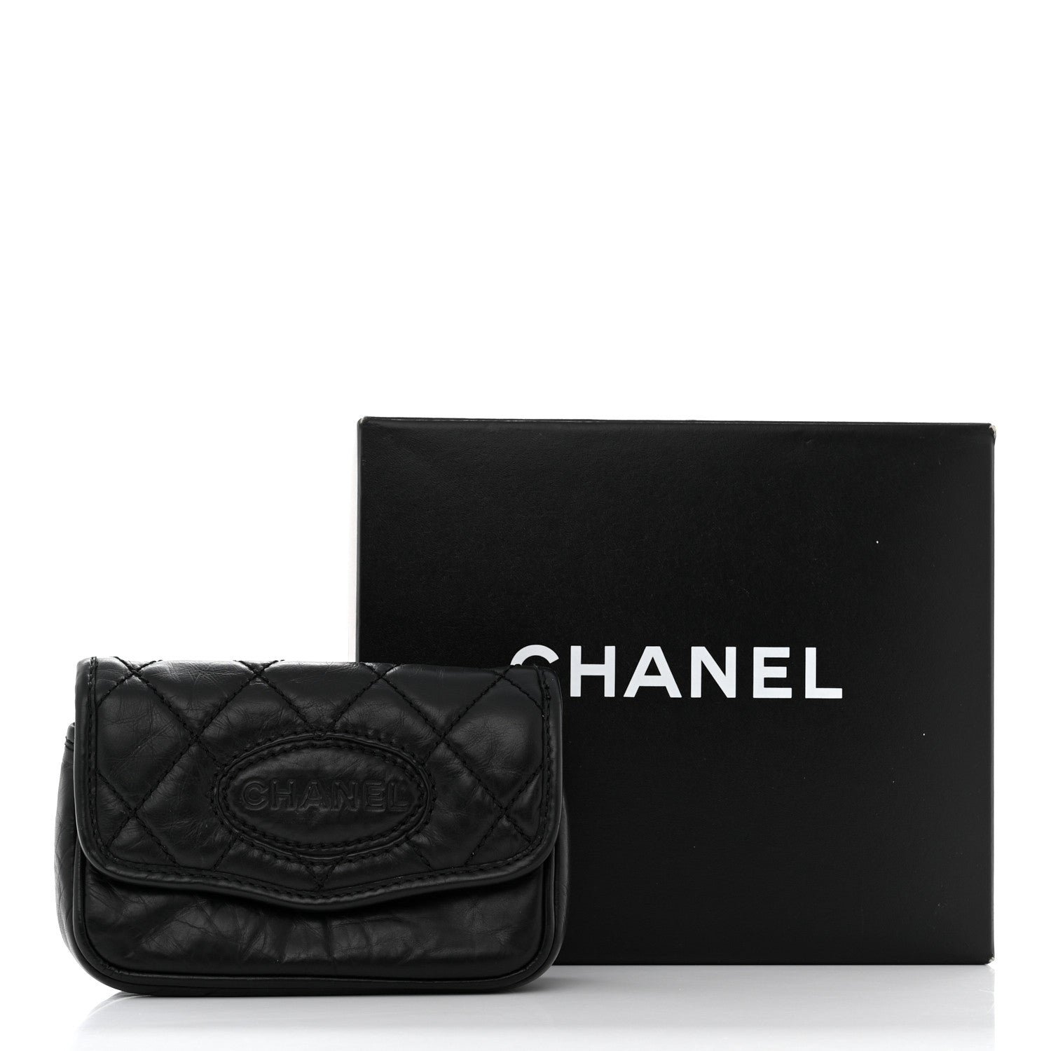Chanel Aged Calfskin Quilted Logo Flap Belt Bag Black 11 of 11