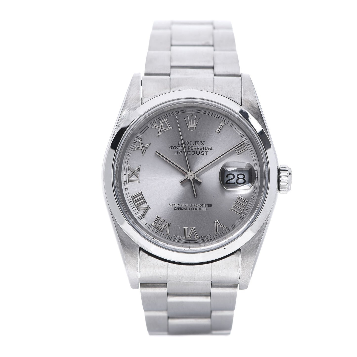 Stainless Steel 36mm Oyster Perpetual Datejust Watch Silver Roman 16200