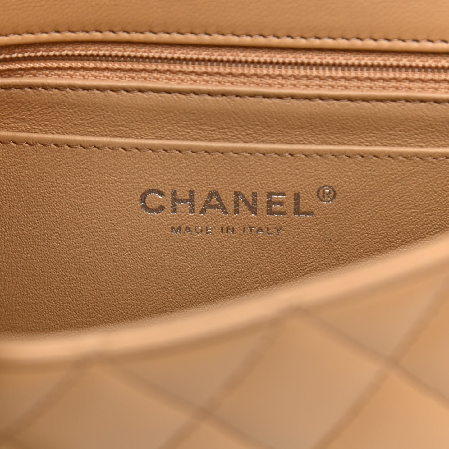 Lambskin Quilted Mini Rectangular Flap Dark Beige