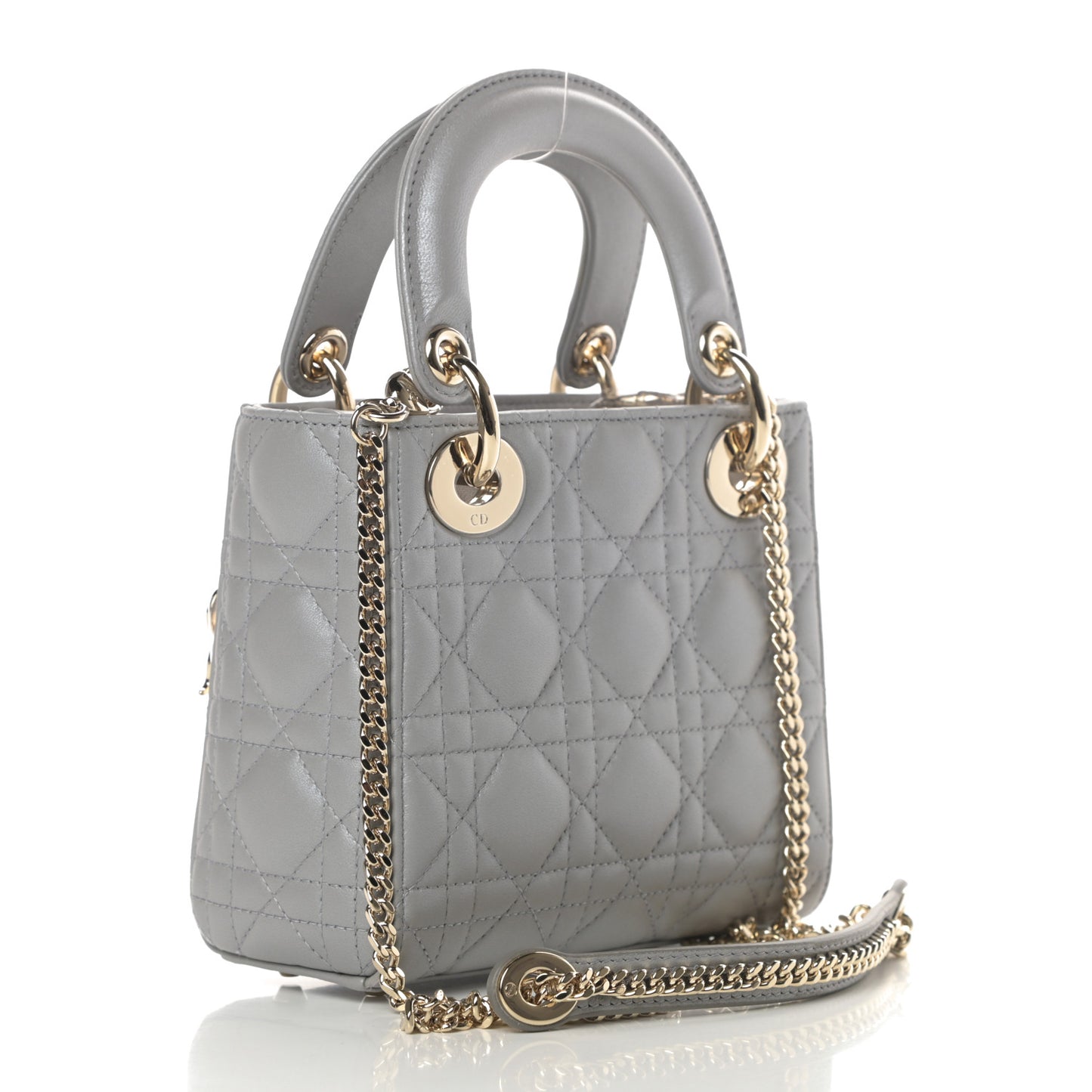 Metallic Lambskin Cannage Mini Lady Dior Silver