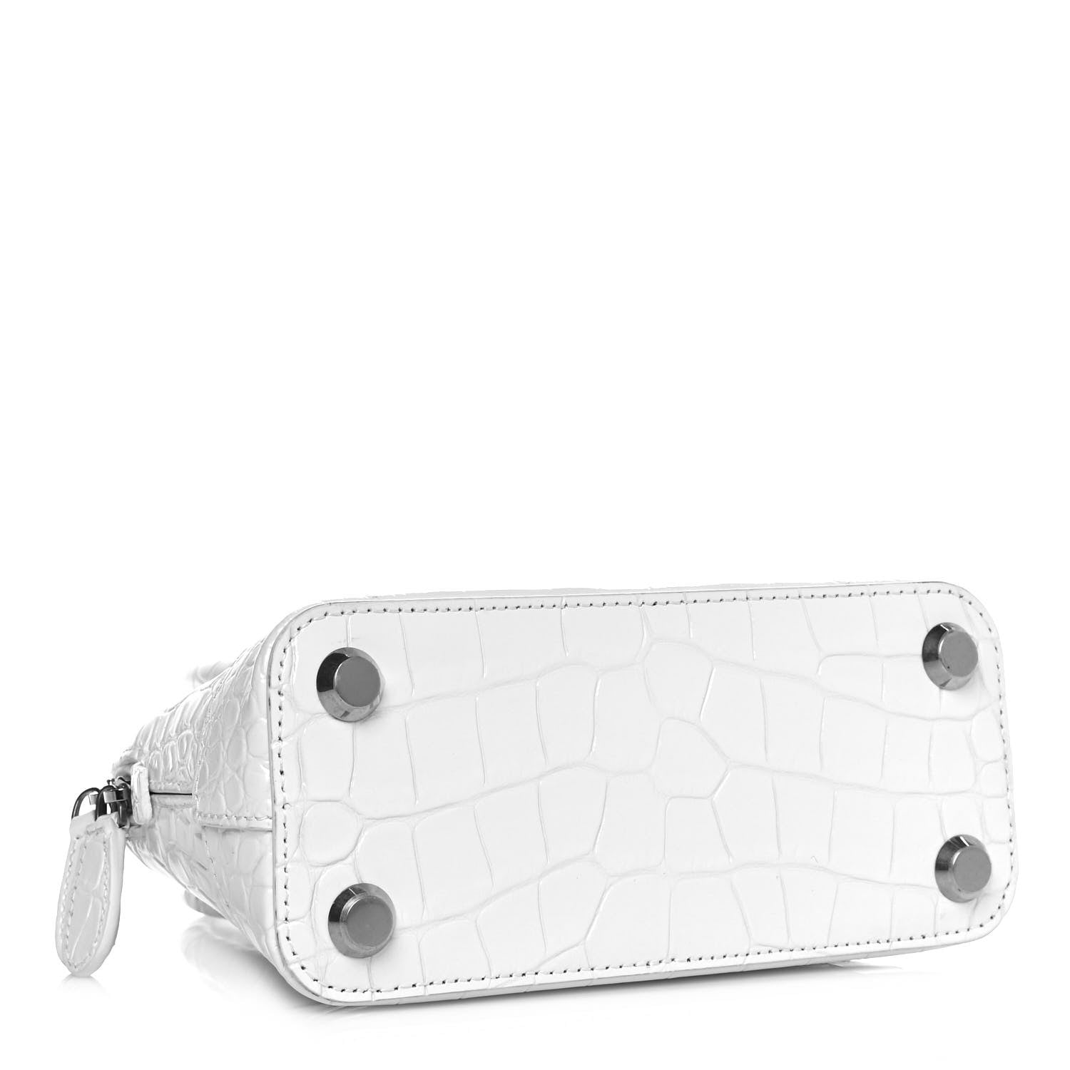 Balenciaga Calfskin Crocodile Embossed XXS Ville Top Handle Bag White Black 3 of 18