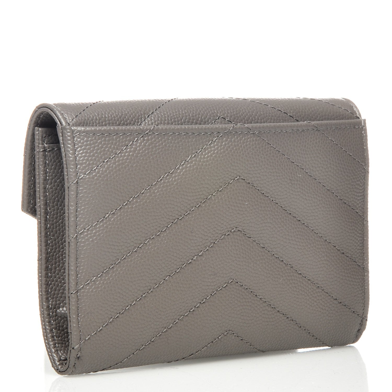 Saint Laurent Grain De Poudre Matelasse Chevron Small Monogram Envelope Wallet Fog 3 of 7