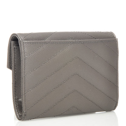 Saint Laurent Grain De Poudre Matelasse Chevron Small Monogram Envelope Wallet Fog 3 of 7