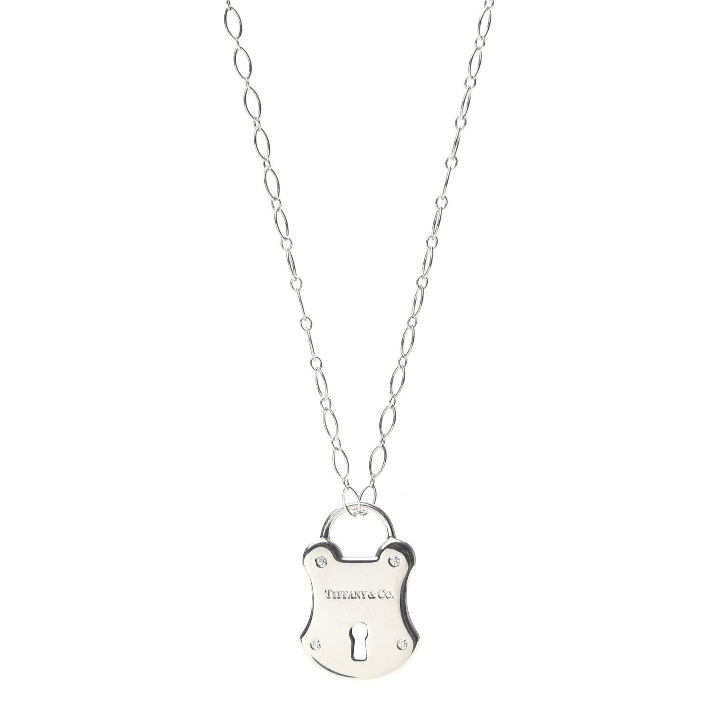 Sterling Silver Diamond Lock Pendant Necklace