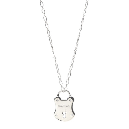 Tiffany Sterling Silver Diamond Lock Pendant Necklace 1 of 6