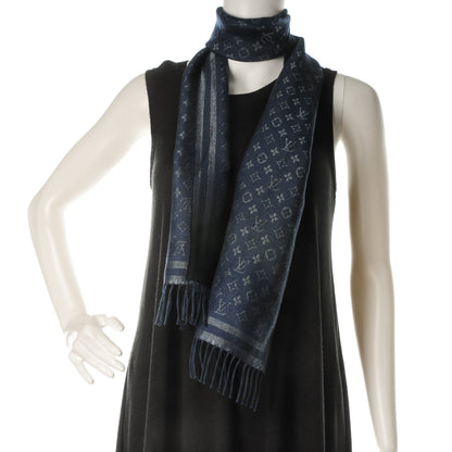 Louis Vuitton Wool Cashmere Lurex Monogram Scarf Blue 2 of 4