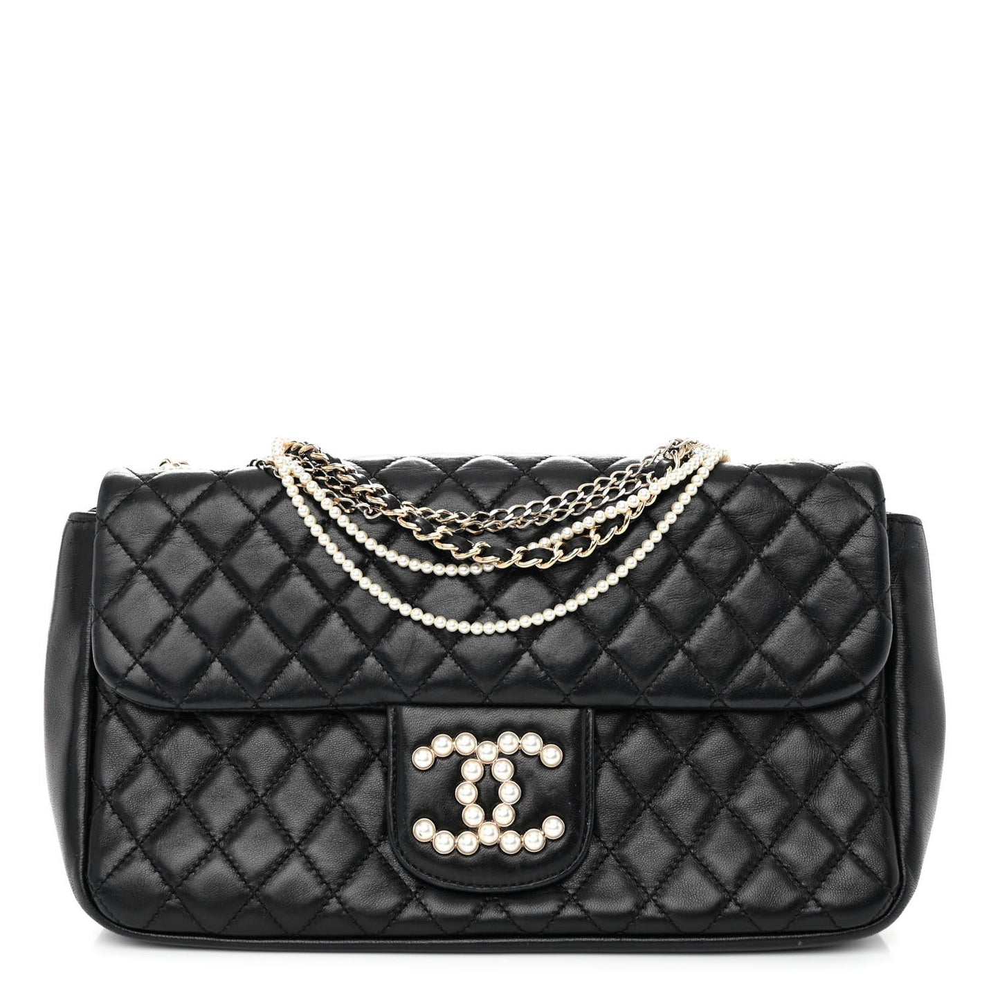 Lambskin Quilted Medium Westminster Pearl Flap Black