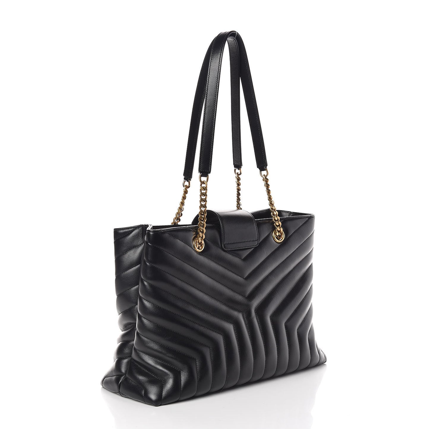 Calfskin Y Quilted Monogram Large Loulou Shopper Black