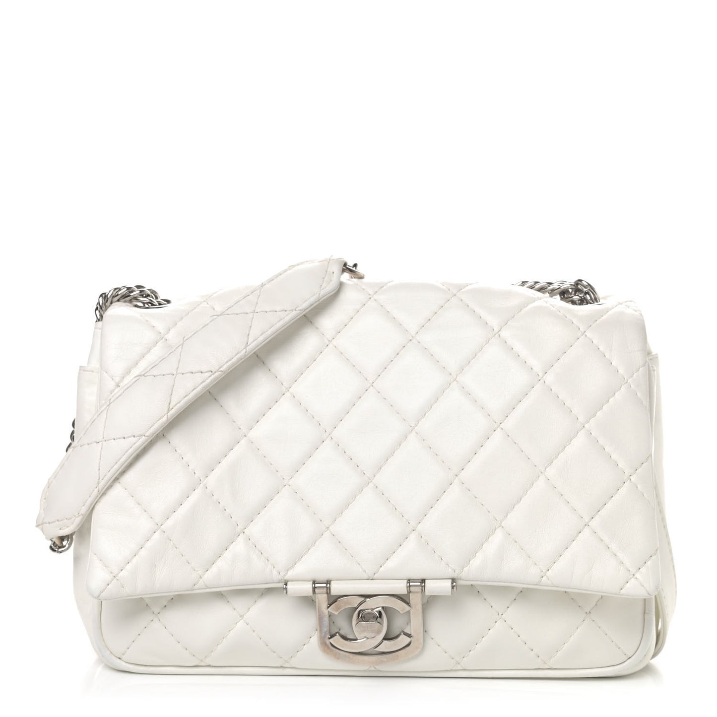 Lambskin Quilted Jumbo Icons Secret Label Flap White