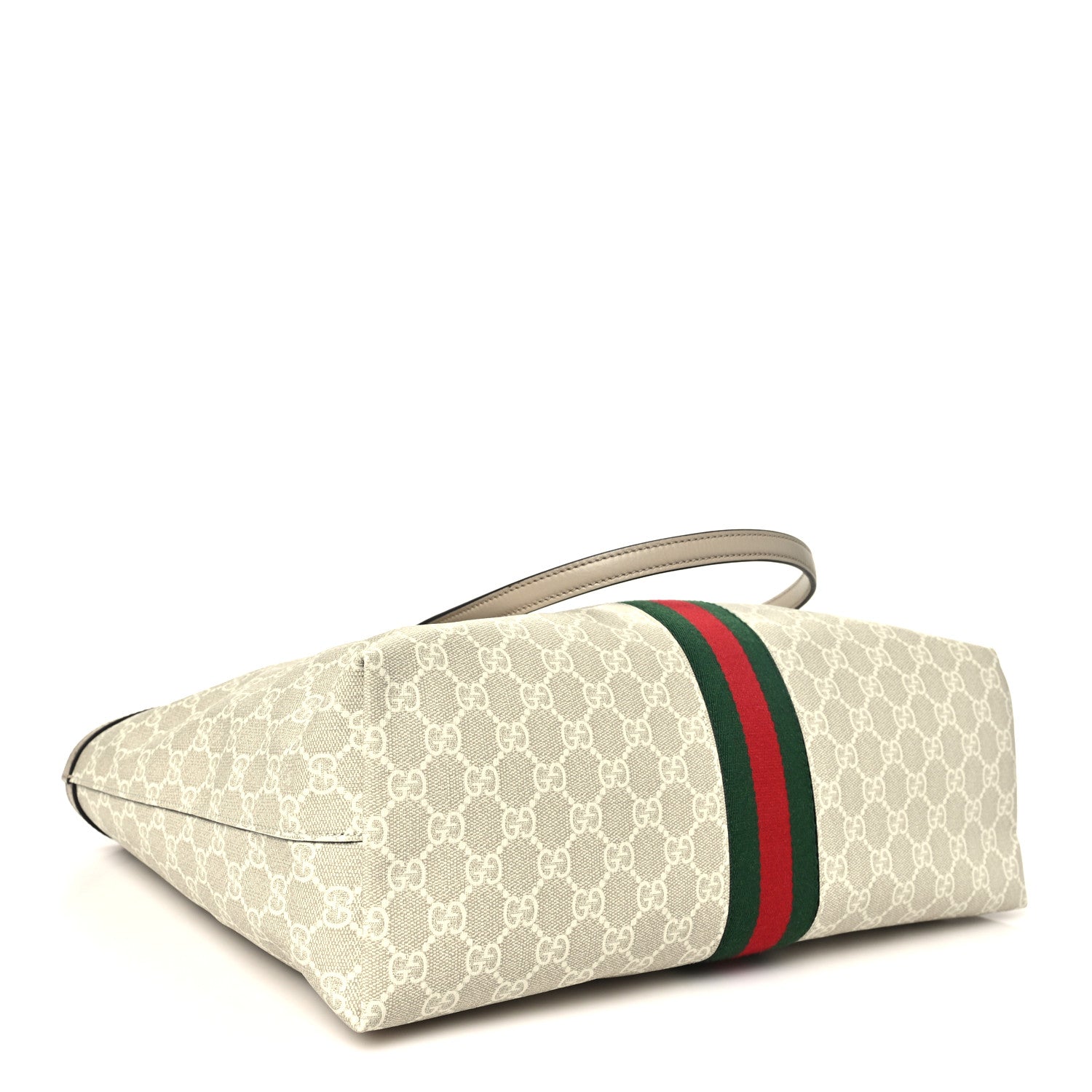 Gucci GG Supreme Monogram Textured Dollar Calfskin Web Medium Ophidia Shopping Tote Beige Mystic White Oatmeal 4 of 10