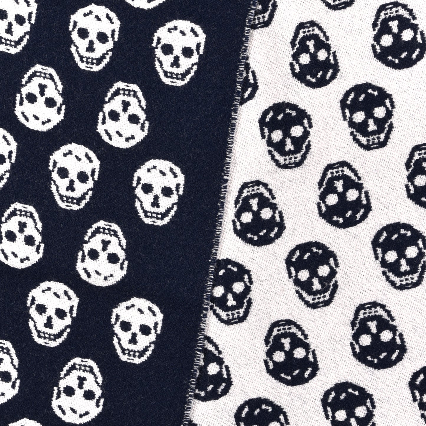 Wool Reversible Upside Down Skull Scarf Navy White