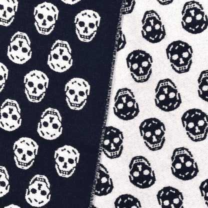 Alexander McQueen Wool Reversible Upside Down Skull Scarf Navy White 3 of 5