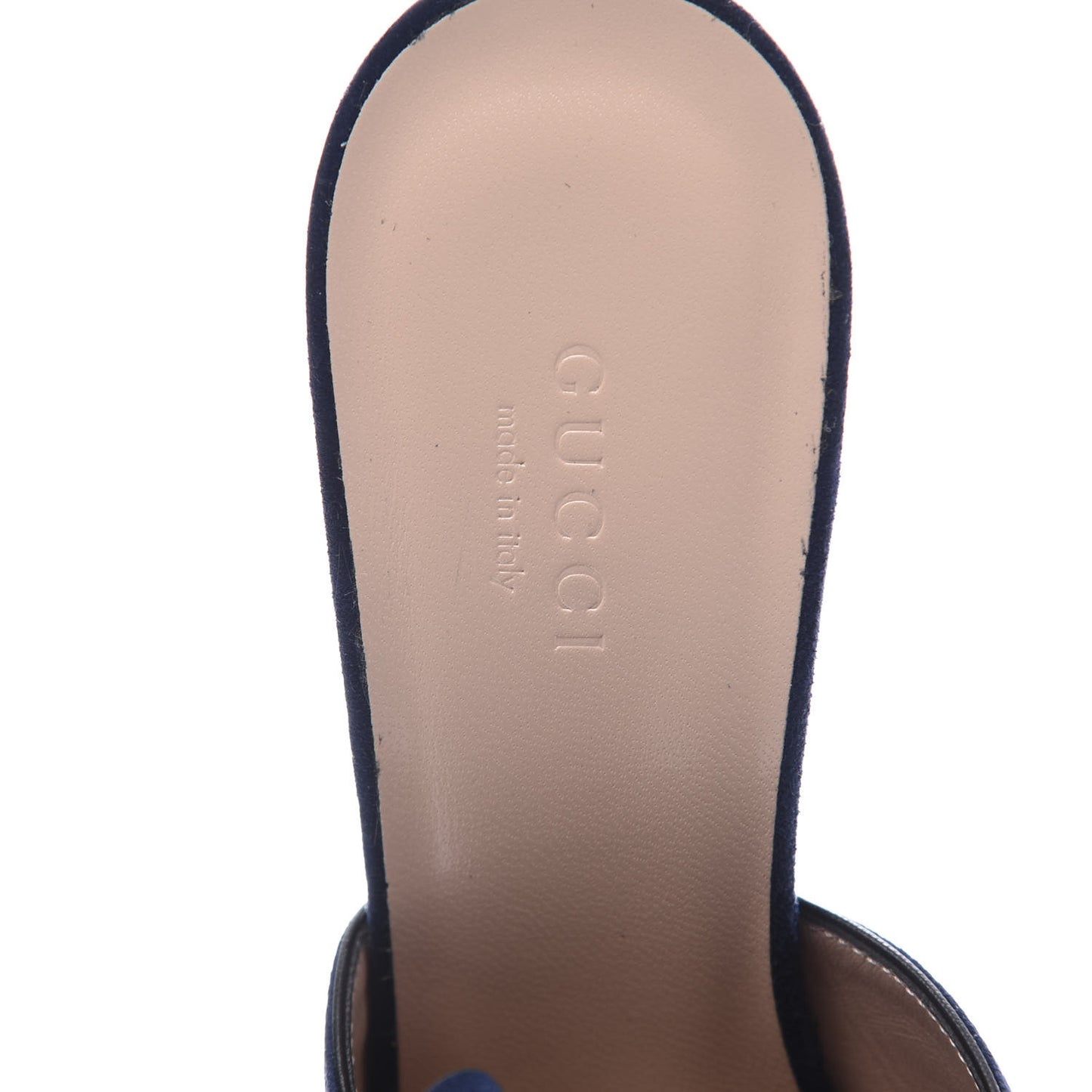 Kid Scamosciato GG Marmont Fringe 75mm Slide Sandals 38 Blue Ink