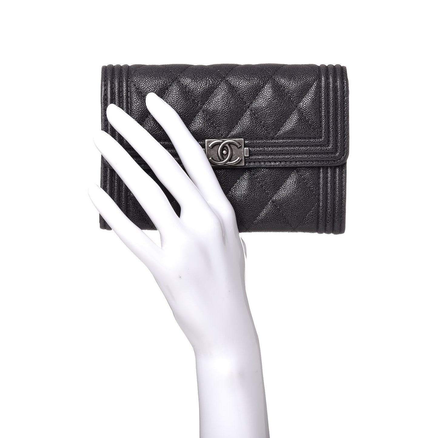 Caviar Quilted Small Boy Flap Wallet Anthracite