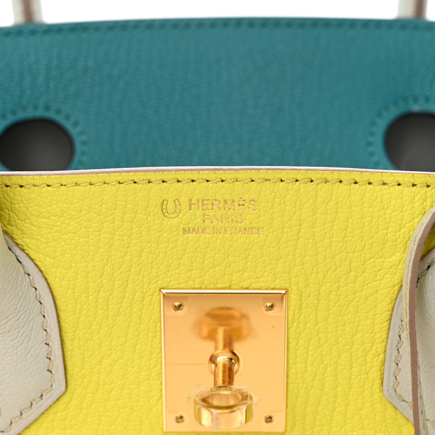 Hermes Chevre Mysore Horseshoe Birkin 30 Lime Bleu Izmir Bleu Pale 7 of 10