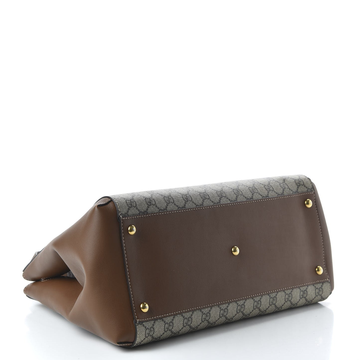 GG Supreme Monogram Moon Calfskin Top Handle Tote Bag Beige Ebony Tuscany