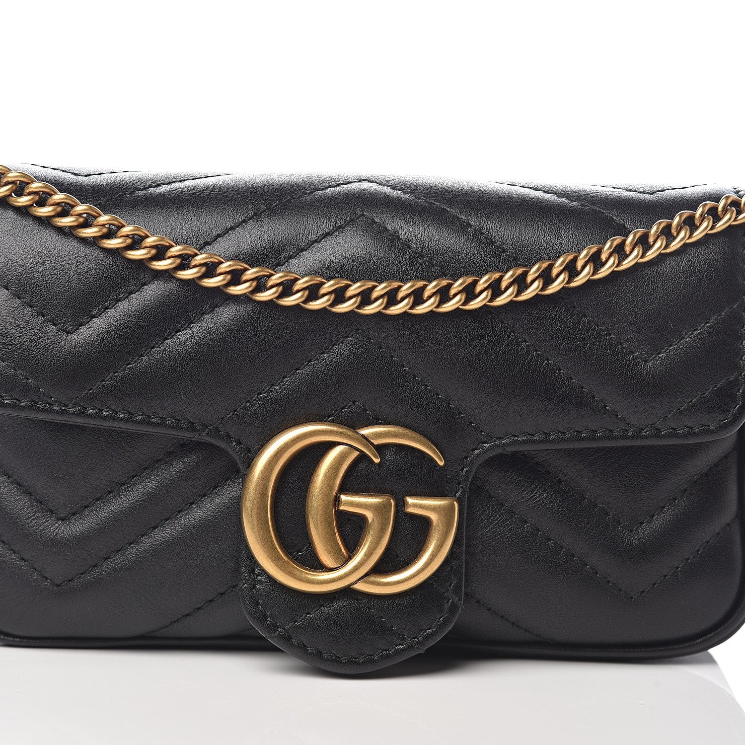 Gucci Calfskin Matelasse Super Mini GG Marmont Shoulder Bag Black 6 of 9