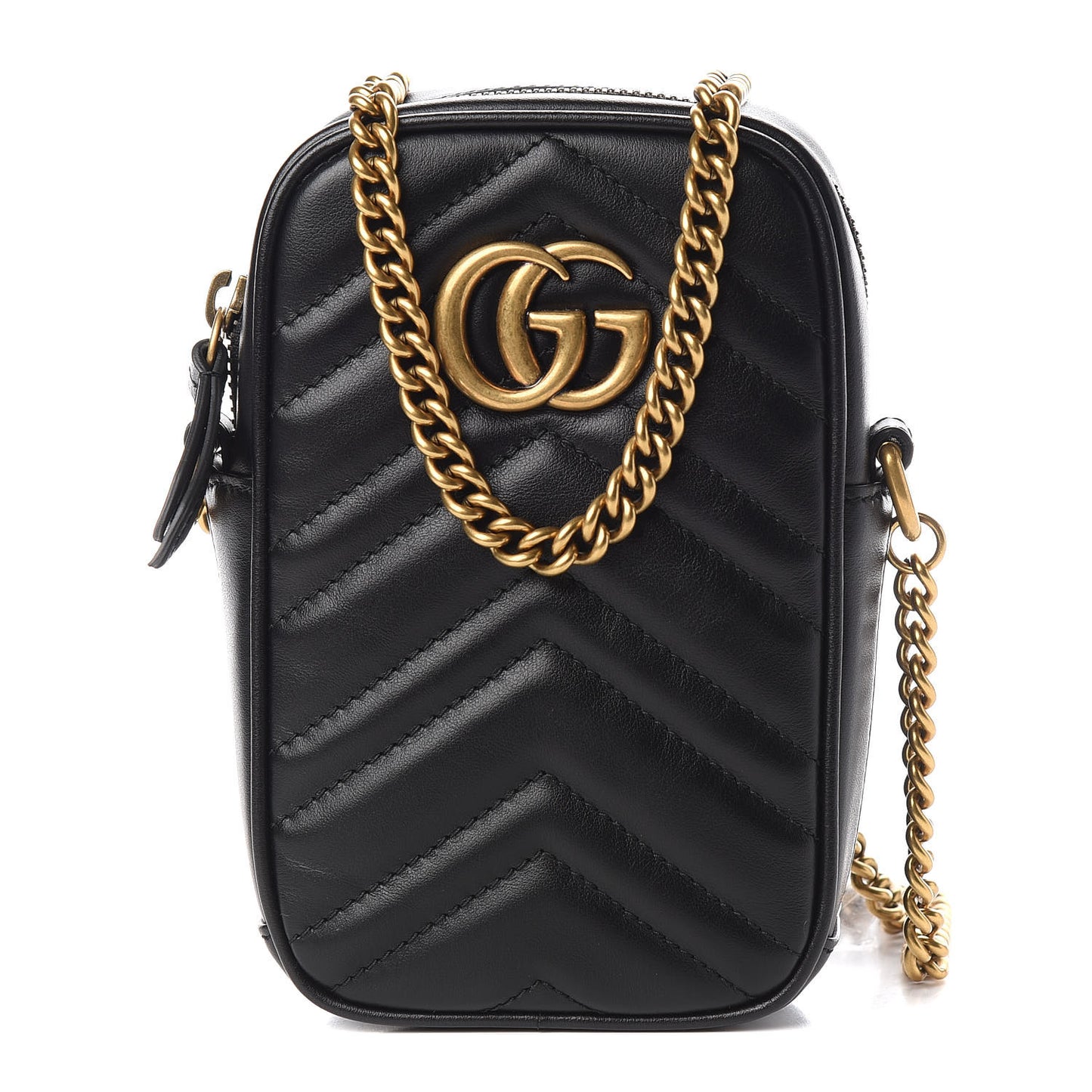 Calfskin Matelasse Mini GG Marmont Crossbody Bag Black