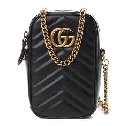 Gucci Calfskin Matelasse Mini GG Marmont Crossbody Bag Black 1 of 12
