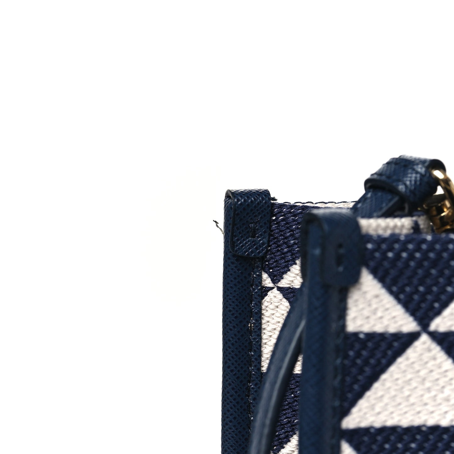 Jacquard Saffiano Triangolo Symbole Embroidered Small Tote Baltico Talco