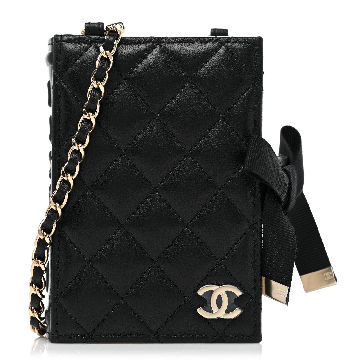 Chanel Lambskin Quilted Book Card Holder on Chain Black 1 of 10