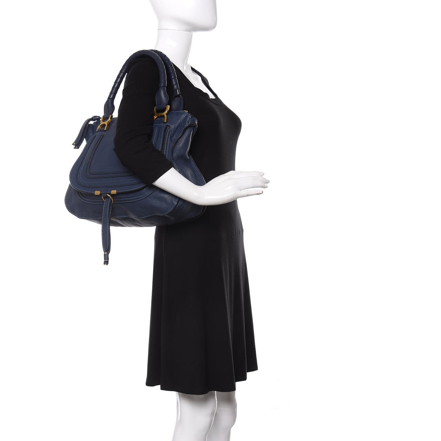Calfskin Medium Marcie Satchel Royal Navy