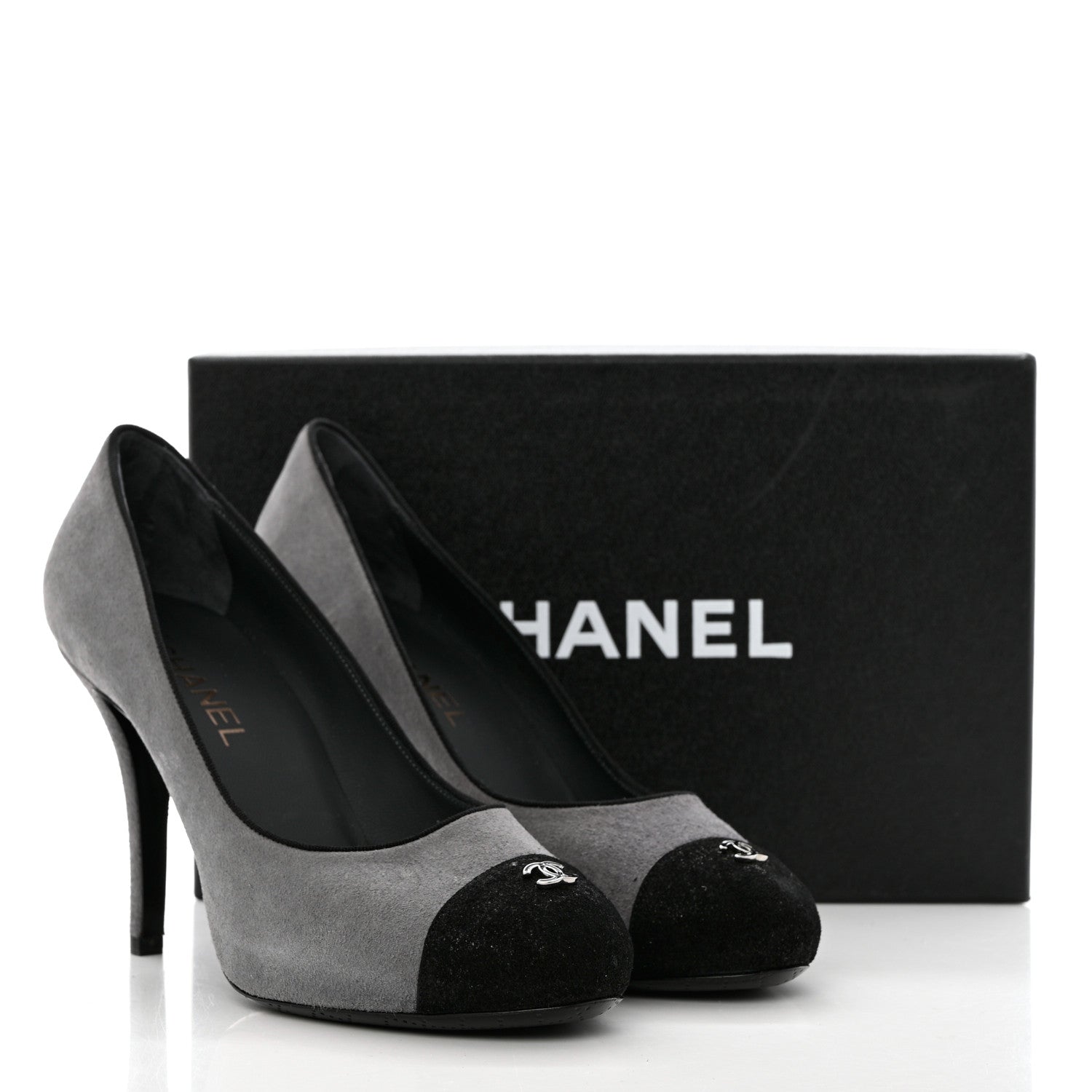 Chanel Suede Cap Toe Pumps 40 Grey Black 12 of 12