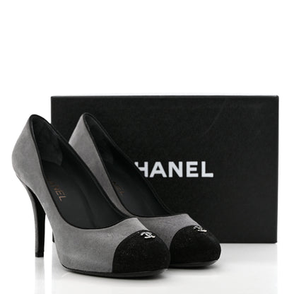 Chanel Suede Cap Toe Pumps 40 Grey Black 12 of 12