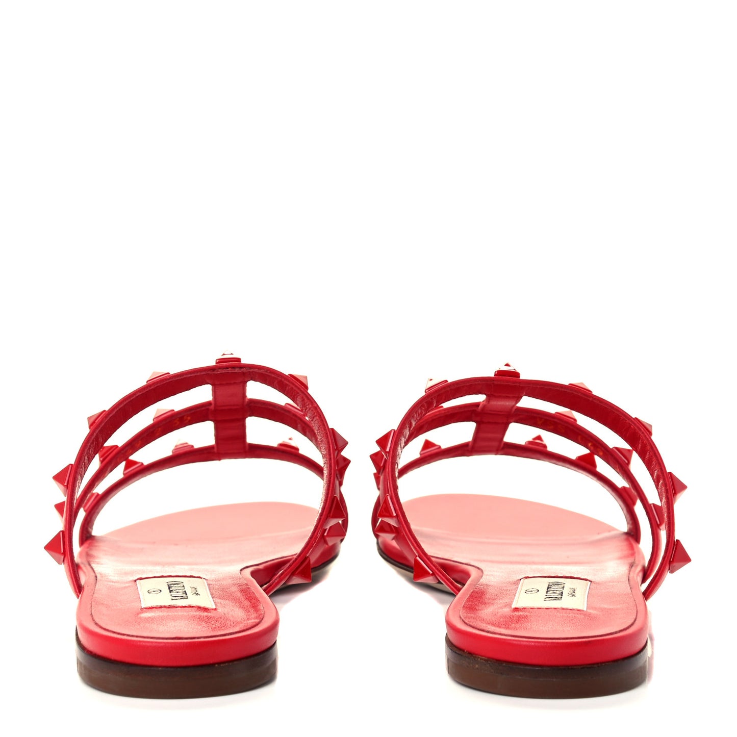 Calfskin Monochrome Rockstud Caged Flat Slide Sandals 35 Rouge Pur