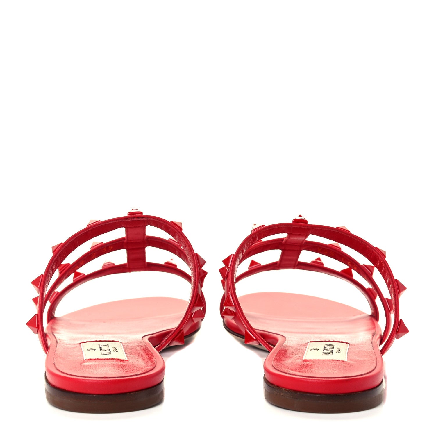 Valentino Garavani Calfskin Monochrome Rockstud Caged Flat Slide Sandals 35 Rouge Pur 6 of 10