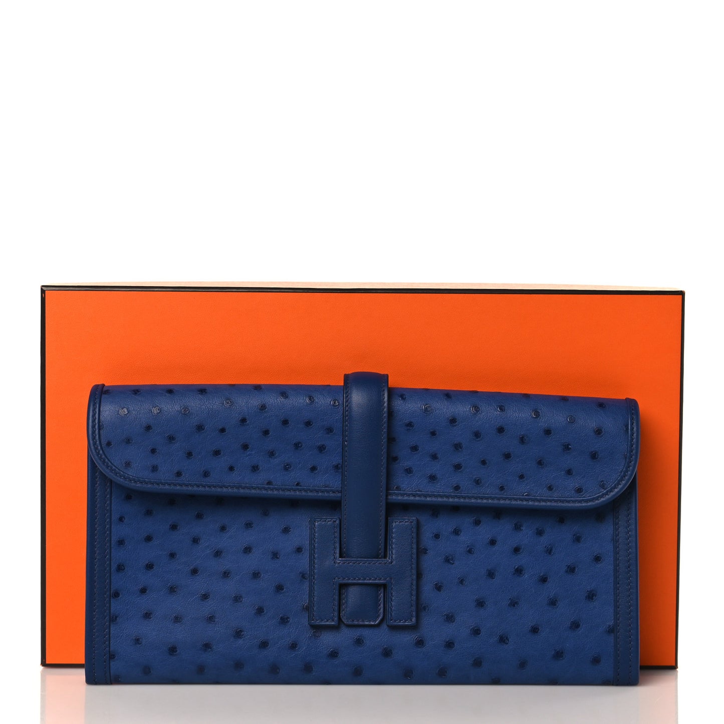Ostrich Swift Jige Elan 29 Clutch Bleu Saphir