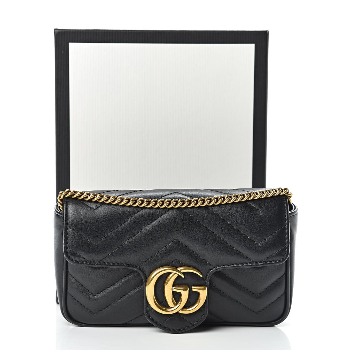 Calfskin Matelasse Super Mini GG Marmont Shoulder Bag Black