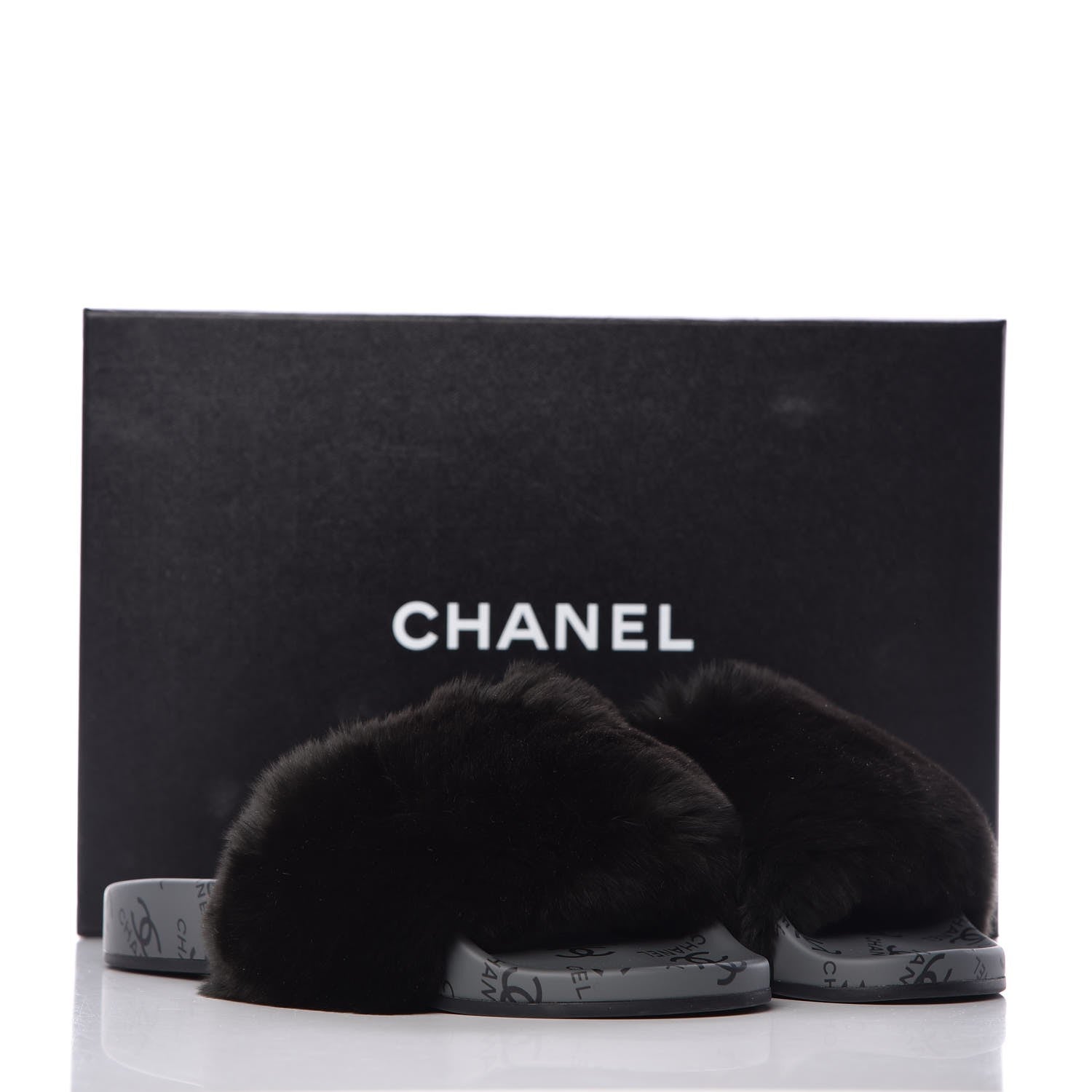 Chanel Orylag Fur Flat Sandals 37 Dark Grey 8 of 8