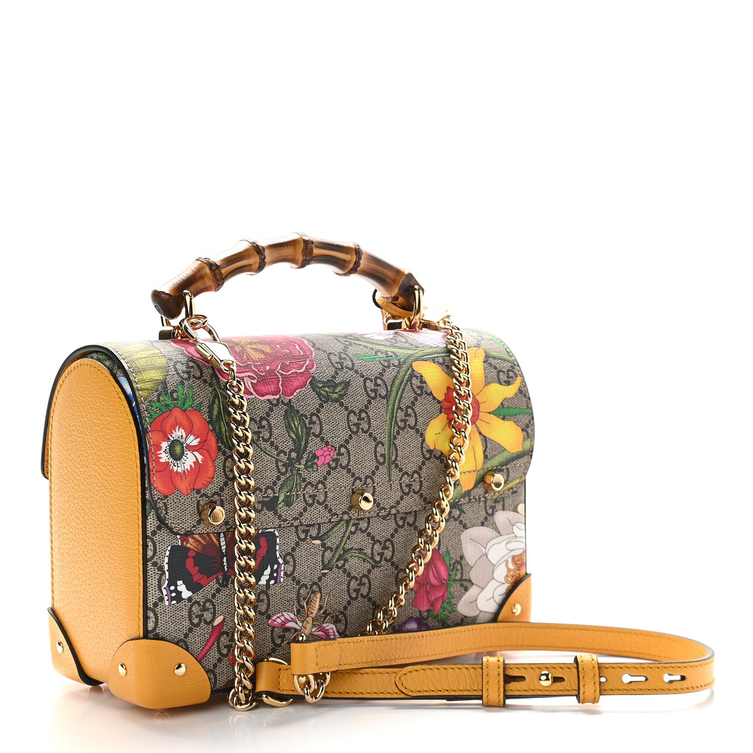 Gucci GG Supreme Monogram Flora Small Padlock Bamboo Shoulder Bag Beige Multicolor Crop 3 of 9