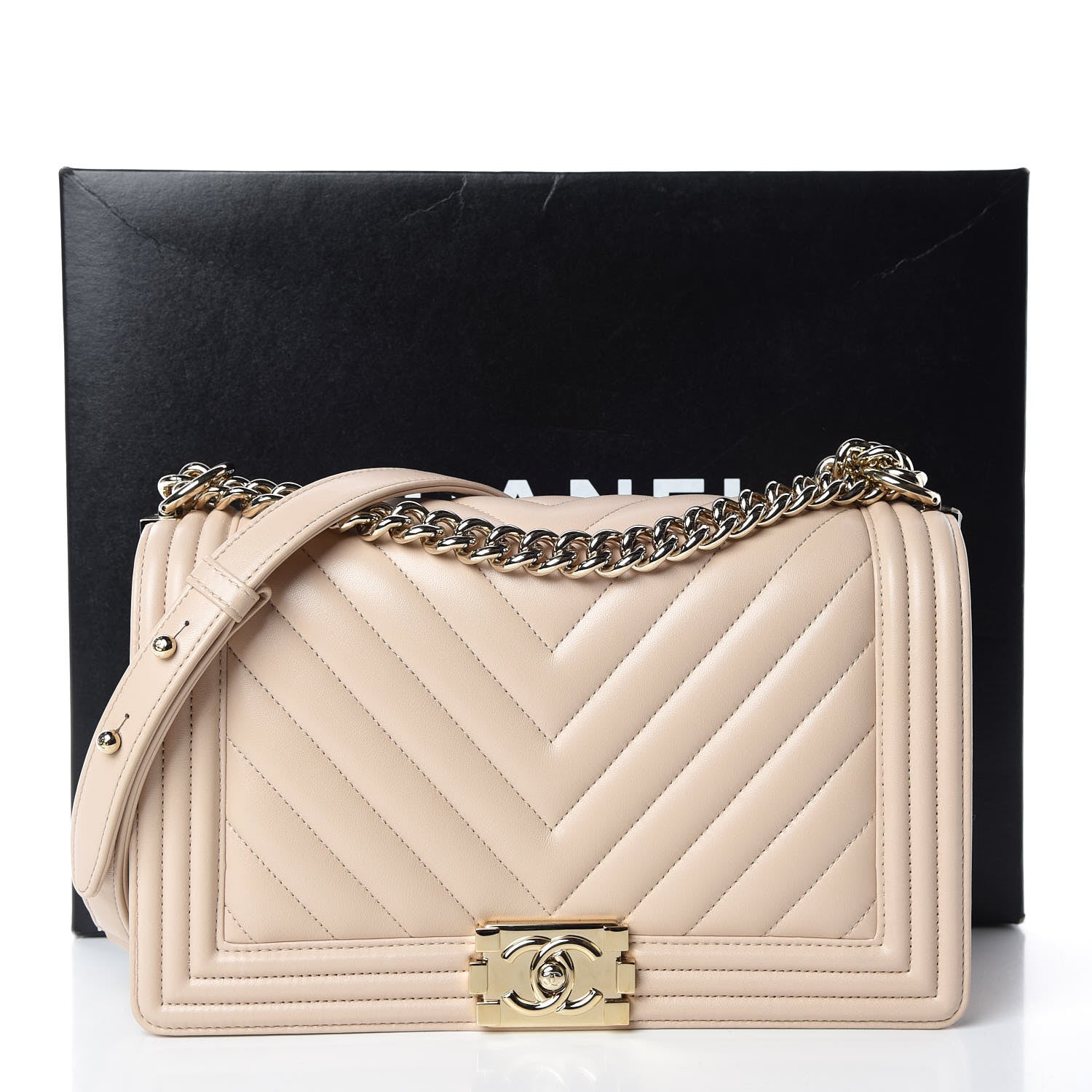 Chanel Lambskin Chevron Quilted New Medium Boy Flap Beige 11 of 11