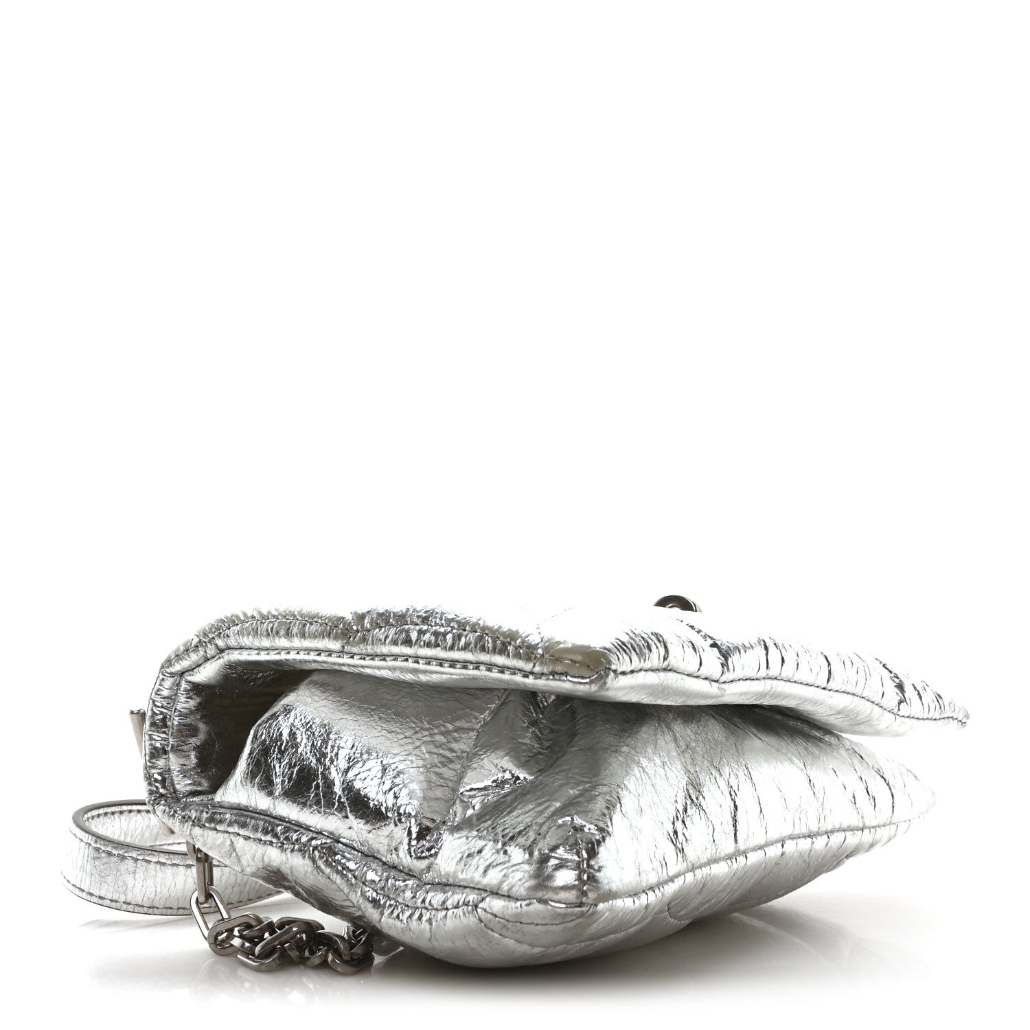 【Mulberry】Softie Clutch メタリックシルバー Mulberry Metallic Crinkled Nappa Pillow Quilted Tiny Softie Bag